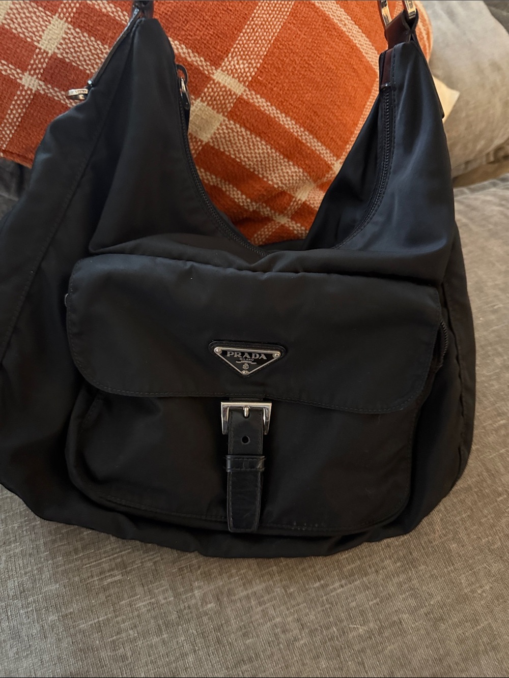 Prada Black Nylon Messenger Bag with Front Flap